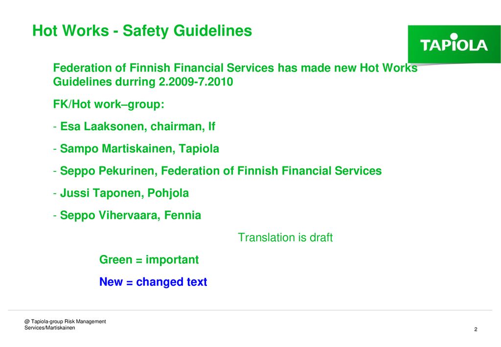 Hot work guidelines sale